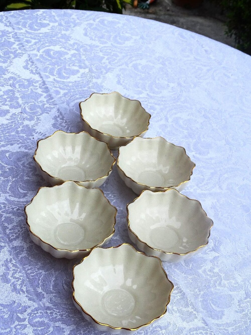 Six Lenox Cream with Gold Rim Fluted Dessert Dishes